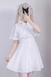 Lace Shawl Sleeveless Bowknot Chiffon Slim Jirai Kei Dress 2 Colors